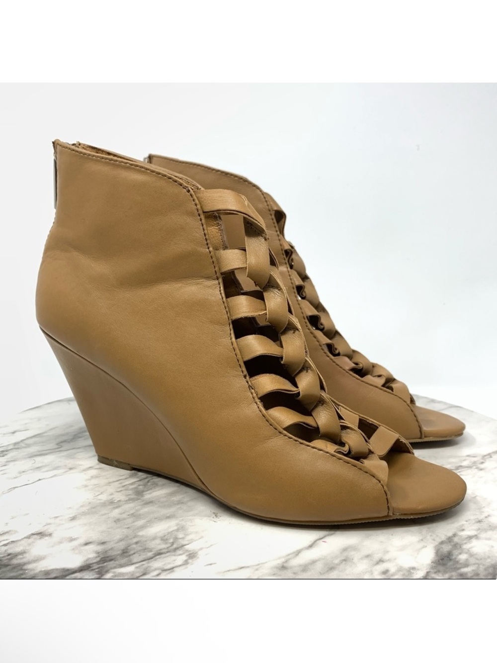 Kelsi Dagger Innis Knot Cage Brown Leather Wedges 8 Edgy Avant Garde Alt Boho - Picture 14 of 14